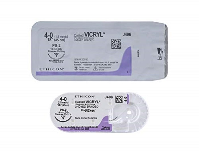Johnson & Johnson Sutures Coated Vicryl Absorbable 19mm 3/8 Circle RC Needle Pk12 4/0 / 45CM W9386 - DMI Dental Supplies Ireland - Next Day Delivery
