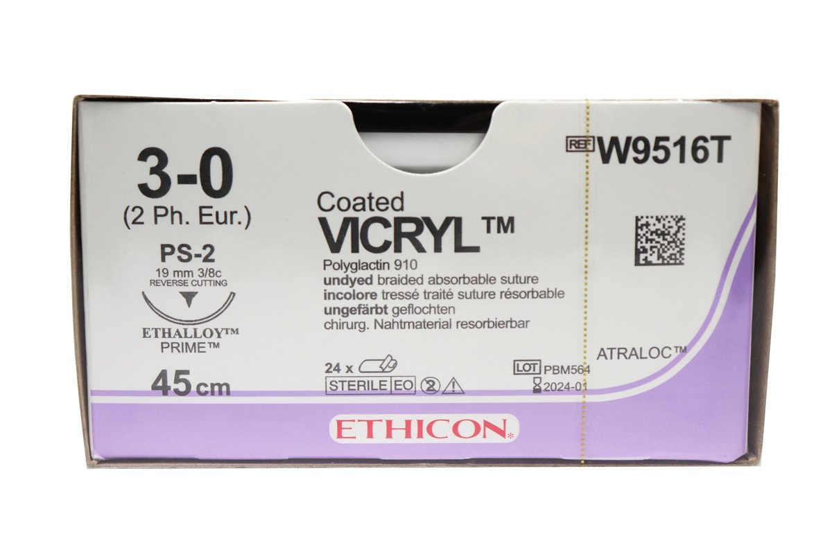 Johnson & Johnson 3/0 Vicryl Sutures - 45cm x 24 19mm, 3/8 Circle, RC - DMI Dental Supplies Ireland - Next Day Delivery
