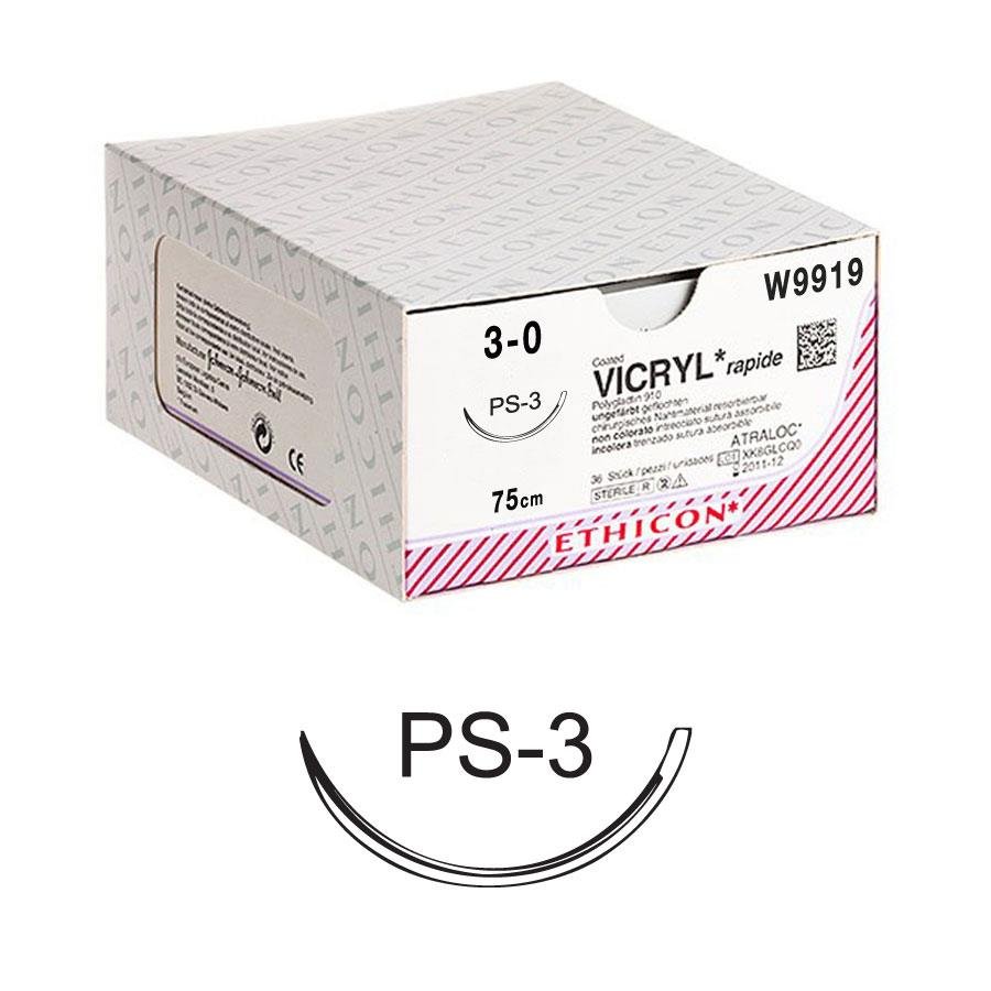 Johnson & Johnson 3/0 Vicryl Rapide Sutures - 75cm x 12 16mm, 3/8 Circle, CC - DMI Dental Supplies Ireland - Next Day Delivery