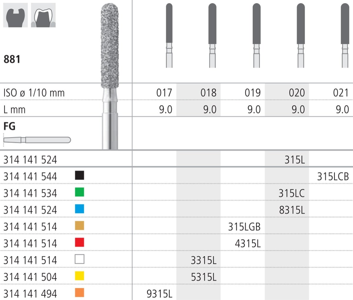 Intensiv SA Fine 0.9mm Shank, Diamond Long Round Cylinder - 6pk 881/019-red - DMI Ireland's Leading Dental Supplier - Next Day Delivery