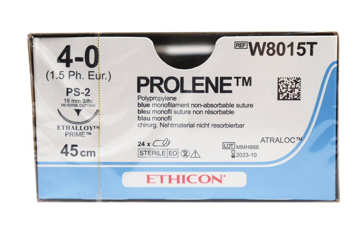 Johnson & Johnson 4/0 Prolene Sutures - 45cm x 24 19mm, 3/8 circle, RC - DMI Dental Supplies Ireland - Next Day Delivery